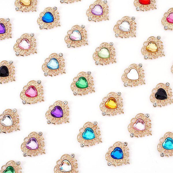 

PandaHall AHADERMAKER 32Pcs 16 Colors Acrylic Pendants, with Golden Tone Alloy Rhinestone Finding, Heart Charm, Mixed Color, 21.5x25x4mm..., Multicolor