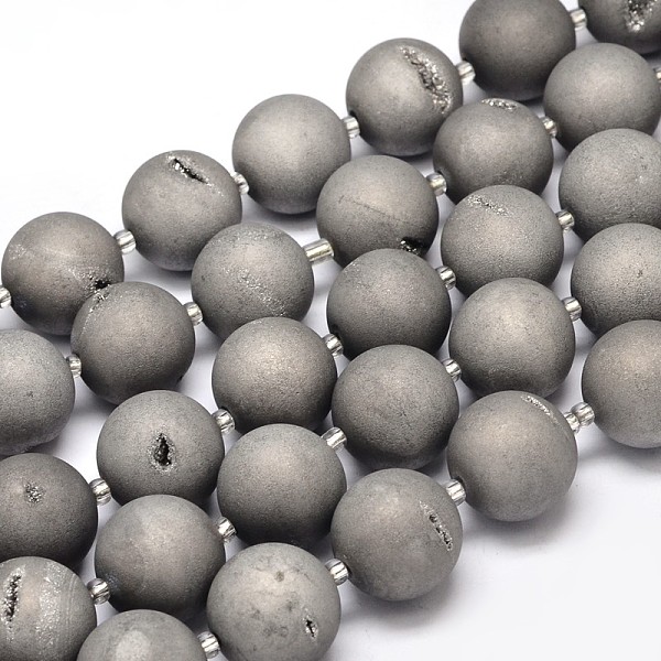 

PandaHall Round Electroplated Natural Druzy Geode Quartz Crystal Beads Strands, Grade A, Silver Plated, 16mm, Hole: 1mm, about 21pcs/strand...