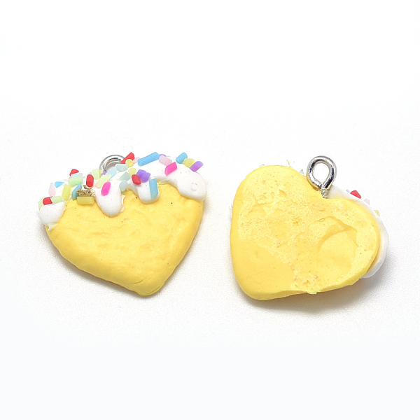 

PandaHall Handmade Polymer Clay Pendants, Heart, Gold, 22~25x22~24x4~6mm, Hole: 2mm Polymer Clay Heart Gold
