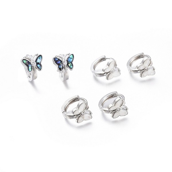 

PandaHall Brass Micro Pave Clear Cubic Zirconia Huggie Hoop Earrings, with Natural Shell, Long-Lasting Plated, Butterfly, Platinum..., Multicolor
