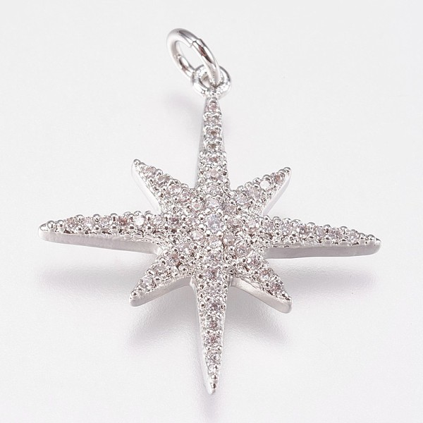 

PandaHall Brass Micro Pave Cubic Zirconia Pendants, Star, Platinum, 25x23x3mm, Hole: 3mm Brass+Cubic Zirconia Star Clear