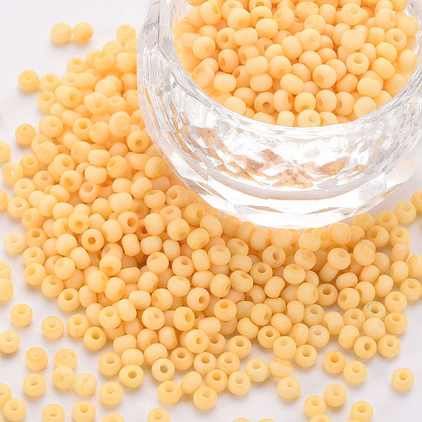 

PandaHall 8/0 Opaque Glass Seed Beads, Round Hole, Frosted Colours, Round, Moccasin, 3~4x2~3mm, Hole: 0.8mm, about 15000pcs/Pound Glass..., Orange