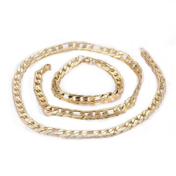 

PandaHall Men's 304 Stainless Steel Figaro Chain Necklaces and Bracelets Jewelry Sets, with Lobster Claw Clasps, Golden, 8-1/4 inch(210mm)...