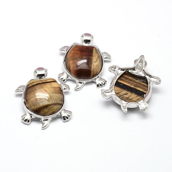 

PandaHall Tortoise Platinum Plated Brass Natural Tiger Eye Pendants, Cadmium Free & Lead Free, 42x32x10mm, Hole: 5.5x3.5mm Tiger Eye...