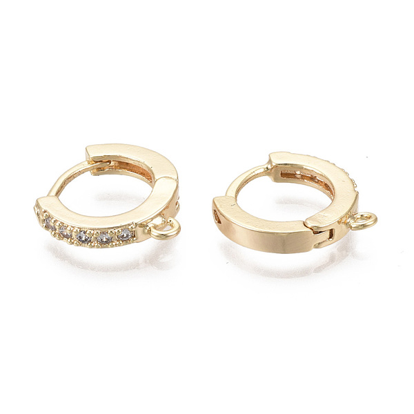 

PandaHall Brass Micro Pave Cubic Zirconia Huggie Hoop Earring Findings, with Horizontal Loop, Nickel Free, Clear, Real 18K Gold Plated...