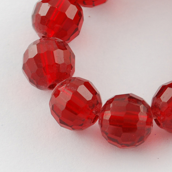 

PandaHall Transparent Glass Bead Strands, Faceted(96 Facets), Round, Red, 8mm, Hole: 1mm, about 72pcs/strand, 21.8 inch Glass Round Red
