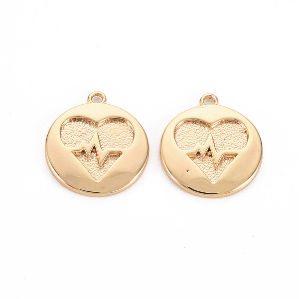 

PandaHall Brass Pendants, Cabochon Setting For Enamel, Nickel Free, Column, Flat Round with Heart & Heartbeat , Real 18K Gold Plated...