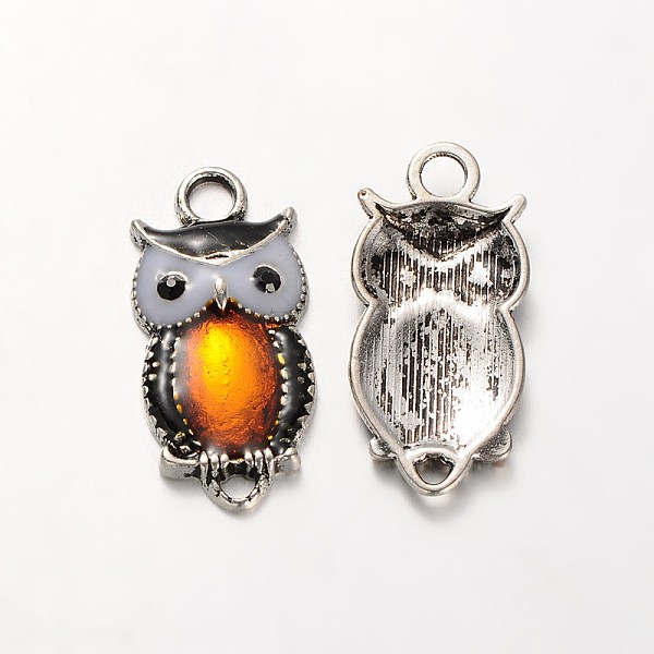 Owl Antique Silver Tone Alloy Rhinestone Enamel Pendants