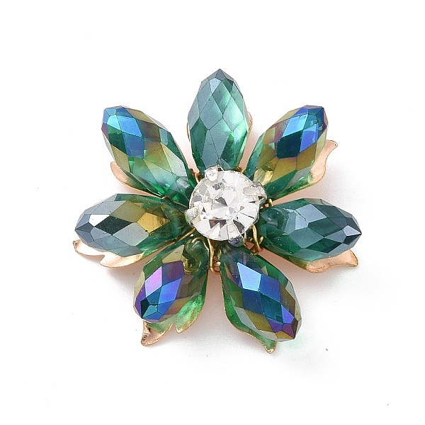 

PandaHall Wire Wrapped Glass Cabochons, with Light Gold Plated Iron Findings, Flower, Dark Cyan, 27x27x8.5mm Glass Flower