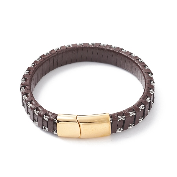 

PandaHall Leather Braided Cord Bracelets, 304 Stainless Steel Magnetic Clasp, Rectangle, Golden, Coconut Brown, 8-5/8 inch(22cm), 12x6mm...