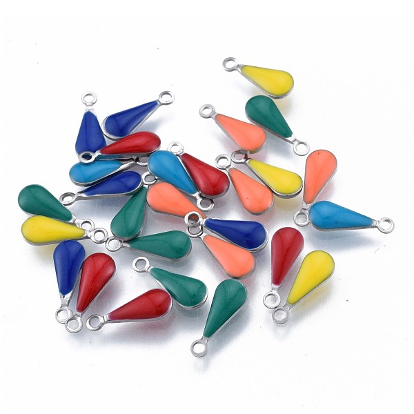 

PandaHall 304 Stainless Steel Enamel Charms, Stainless Steel Color, Teardrop, Mixed Color, 12x4.5x2mm, Hole: 1.2mm Stainless Steel+Enamel..., Multicolor