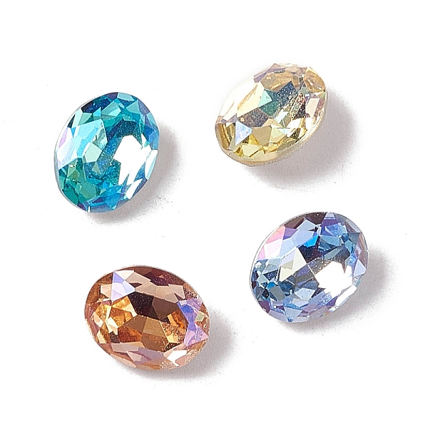 PandaHall Glass Rhinestone Cabochons, Pointed Back & Back Plated, Oval, Mixed Color, 10x8x4mm Glass Rhinestone Oval Multicolor