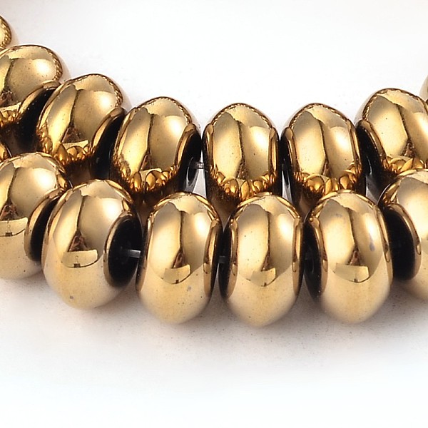 PandaHall Rondelle Electroplated Non-magnetic Synthetic Hematite Bead Strands, Golden Plated, 10x6mm, Hole: 2mm, about 68pcs/strand, 15.7...