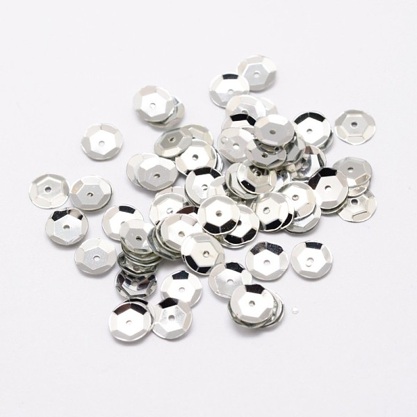 

PandaHall Plastic Paillette Beads, Semi-cupped Sequins Beads, Center Hole, Silver, 5x0.5mm, Hole: 1mm Plastic Disc Silver