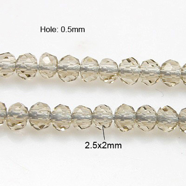

PandaHall Crystal Glass Beads Strands, Faceted, Rondelle, Linen, 3x2.5mm, Hole: 0.5mm, about 164~170pcs/strand, 16 inch Glass Rondelle Brown