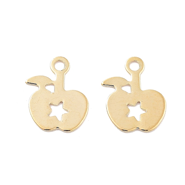 

PandaHall Brass Pendants, Apple with Star Charms, Real 18K Gold Plated, 8x6x0.2mm, Hole: 1mm Brass Apple
