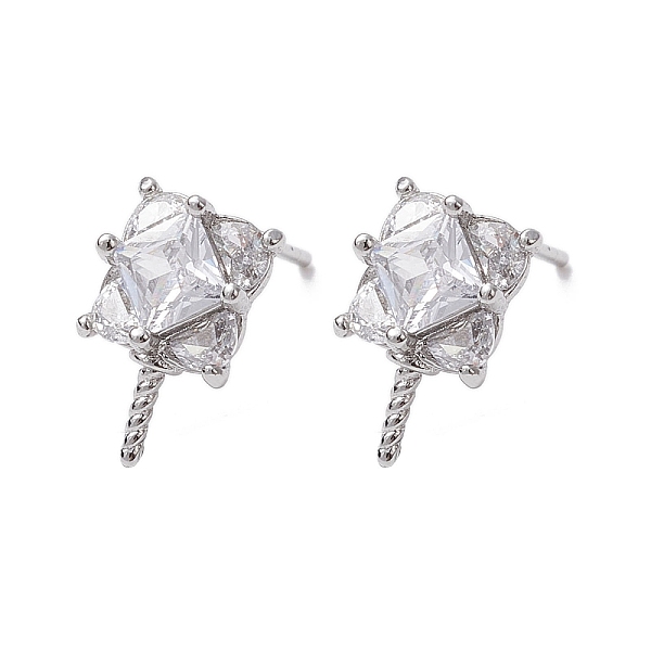 

PandaHall Brass Micro Pave Cubic Zirconia Studs Earrings Fiinding, Square, Platinum, 11x7mm, Pin: 0.8mm Brass+Cubic Zirconia Square Clear