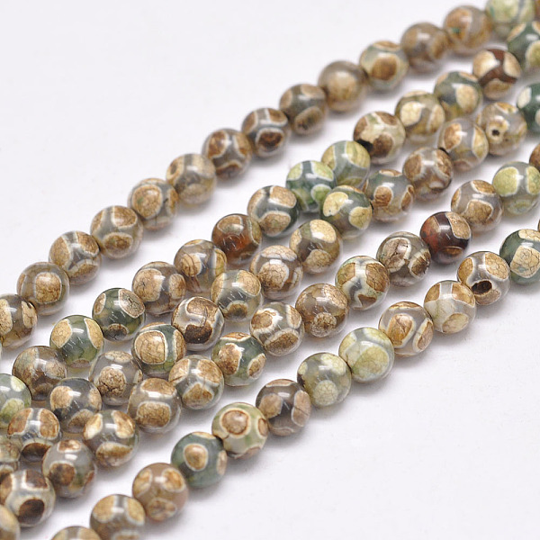 

PandaHall Natural Tibetan Turtle Back Pattern dZi Agate Beads Strands, Round, Dyed & Heated, Khaki, 6mm, Hole: 1mm, about 65pcs/strand, 15..., Yellow