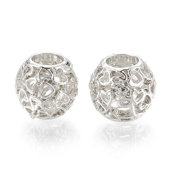 

PandaHall Alloy European Beads, Hollow, Large Hole Beads, Rondelle with Heart, Platinum, 11x10mm, Hole: 5mm Alloy Rondelle