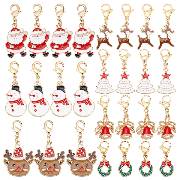 PandaHall AHANDMAKER 28 Pieces Enamel Christmas Charms with Lobster Claw Clasps, Alloy Christmas Theme Pendants Christmas keychain Charms...