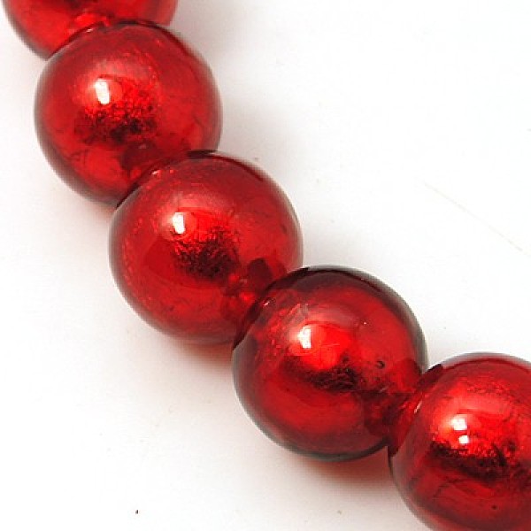 

PandaHall Handmade Silver Foil Glass Beads Strands, Round, Red, 10mm, Hole: 2mm Foil Glass Round Red