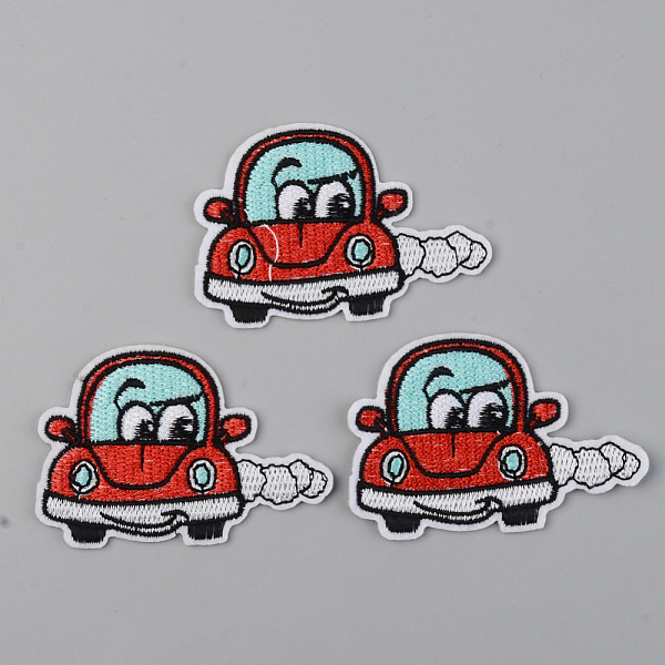 PandaHall Computerized Embroidery Cloth Iron on/Sew on Patches, Appliques, Costume Accessories, Car, Red, 44.5x66x1.5mm Cloth Vehicle Red