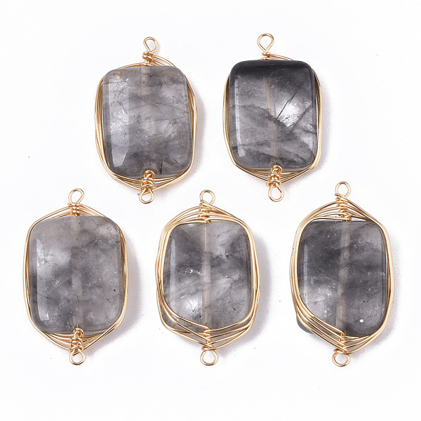 

PandaHall Natural Cloudy Quartz Links Connectors, Wire Wrapped Links, with Light Gold Tone Brass Wires, Rectangle, 25~26x14~15x4~5mm, Hole...