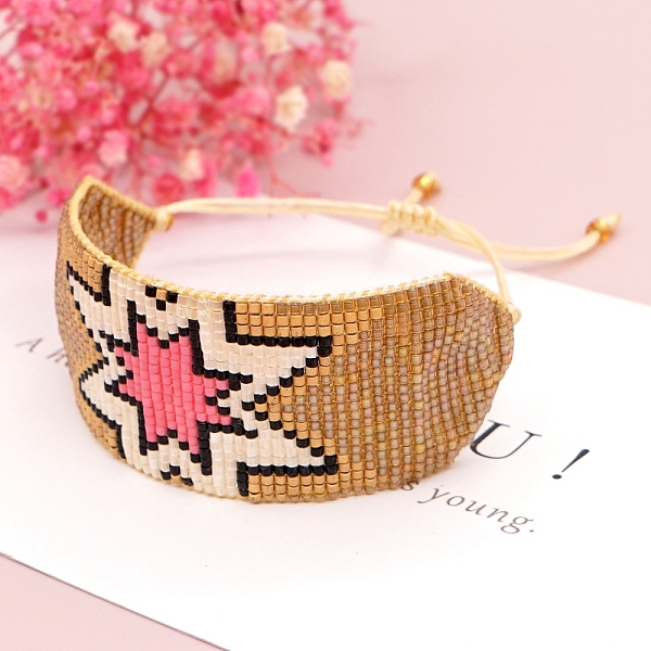 

PandaHall Miyuki Glass Seed Braided Bead Bracelet, Spark Star Friendship Bracelet for Women, BurlyWood, 11 inch(28cm) Glass Star Orange