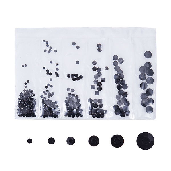 PandaHall Resin Rhinestone Nail Art Decoration Accessories, Half Round, Black, 2~6.5x1~2.5mm Resin Half Round Black