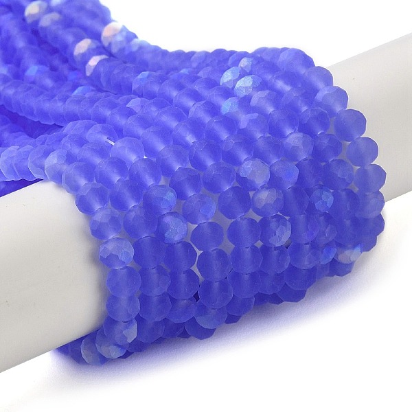 

PandaHall Transparent Glass Beads Strands, Faceted, Frosted, Half AB Color Plated, Rondelle, Medium Slate Blue, 4~4.5x3.5~4mm, Hole: 1mm...