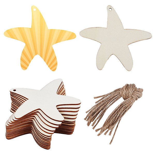 

PandaHall GORGECRAFT 20PCS Starfish Wooden Christmas Tags Sea Animals Wood Cut Out Pendants Unfinished Wood Hanging Slices Ornaments Sets..., Orange