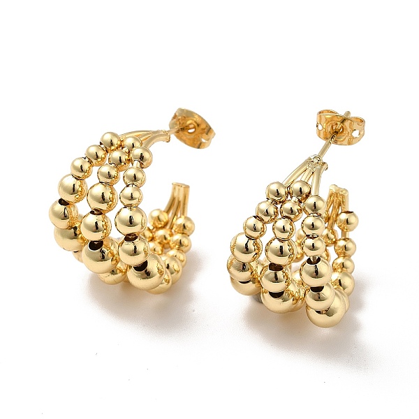 

PandaHall Brass Studs Earrings, Triple Bead Circle Stud Earring for Women, Real 18K Gold Plated, 25x22x16mm, Pin: 0.7mm Brass Others