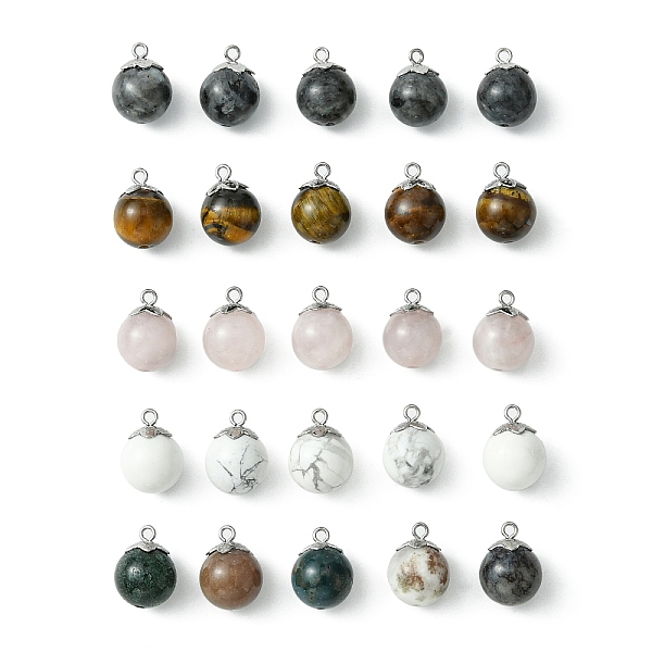 

PandaHall Natural Mixed Stone Pendant, with 201 Stainless Steel Cup Peg Bails Charms, Round, 14~15x10~11mm, Hole: 1.5mm Mixed Stone Round