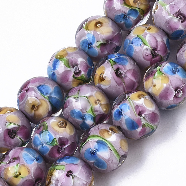 

PandaHall Handmade Lampwork Beads Strands, Inner Flower, Round, Orchid, 11.5~12.5x10.5~11.5mm, Hole: 1.4mm, about 45pcs/Strand, 19.69..., Purple