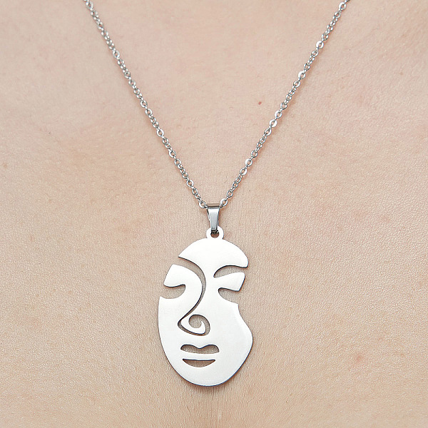 

PandaHall 201 Stainless Steel Hollow Abstract Face Pendant Necklace, Stainless Steel Color, 17.72 inch(45cm) 201 Stainless Steel Human