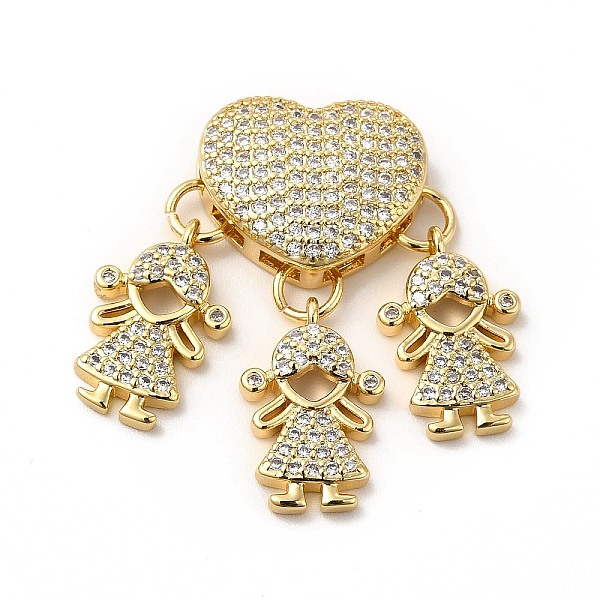 

PandaHall Rack Plating Brass Micro Pave Cubic Zirconia Pendants, Cadmium Free & Lead Free, Real 18K Gold Plated, Heart & Girl Charm, Clear...