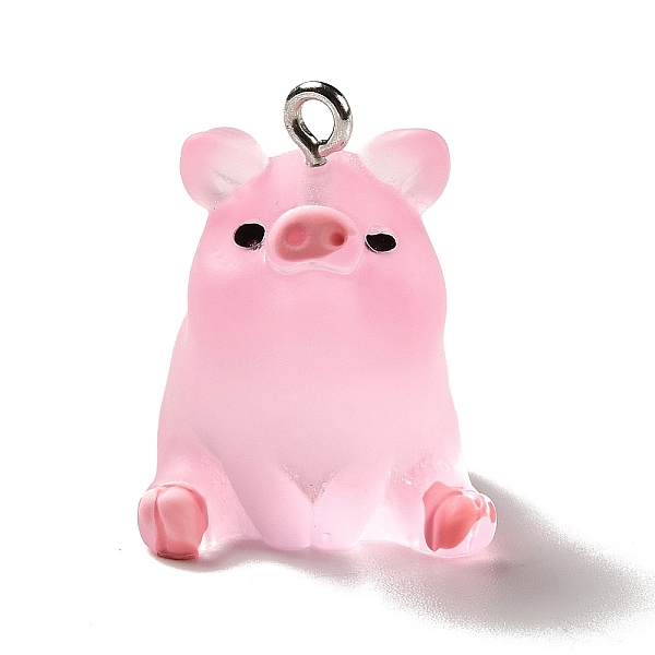 

PandaHall Translucent Resin Pendants, Pig Charm, with Platinum Tone Iron Findings, Pearl Pink, 24x19x19mm, Hole: 2mm Iron+Resin Pig