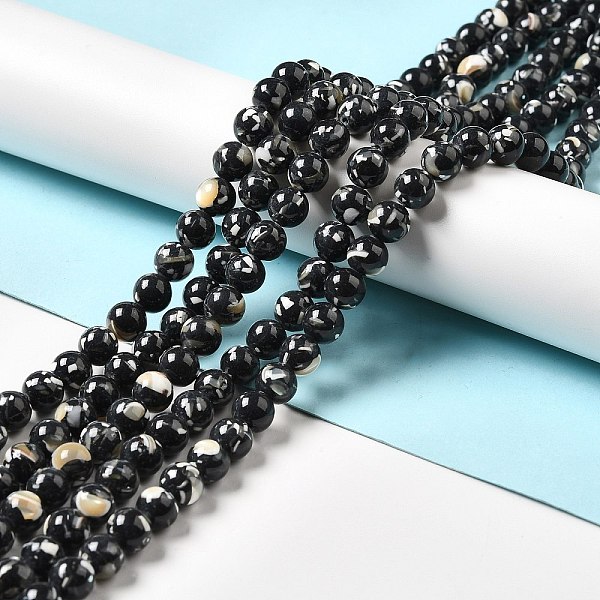 

PandaHall Synthetic Turquoise and Sea Shell Assembled Beads Strands, Dyed, Round, Black, 10mm, Hole: 1.2mm, about 40pcs/strand, 15.55''...