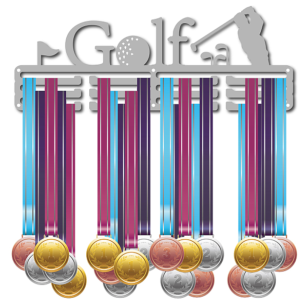 

PandaHall Fashion Iron Medal Hanger Holder Display Wall Rack, with Screws, Word GOLF, Platinum, 15x40cm Iron Rectangle