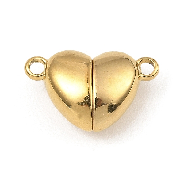 PandaHall 304 Stainless Steel Magnetic Clasps, Heart, Golden, 10.5x17x6.5mm, Hole: 1.5mm 304 Stainless Steel Heart