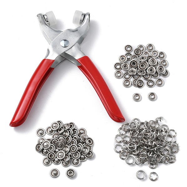 

PandaHall Press Button Snap Fastener Steel Punch Pliers, with Plastic Handles & Metal Eyelet Grommets, Stainless Steel Color..., Red
