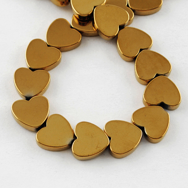 

PandaHall Non-magnetic Synthetic Hematite Beads Strands, Grade A, Heart, Golden Plated, 6x6x2mm, Hole: 1mm, 66pcs/strand, 15.5 inch..., Gold