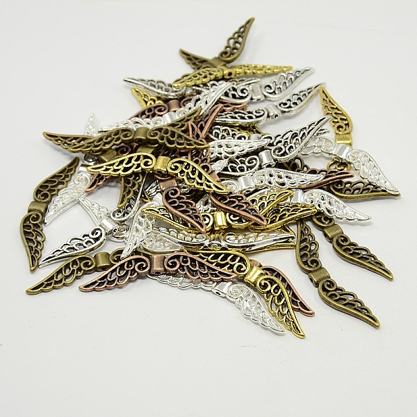 

PandaHall Mixed Color Tibetan Style Wing Alloy Beads, Cadmium Free & Lead Free, 51x14x4mm, Hole: 2mm Alloy Wing