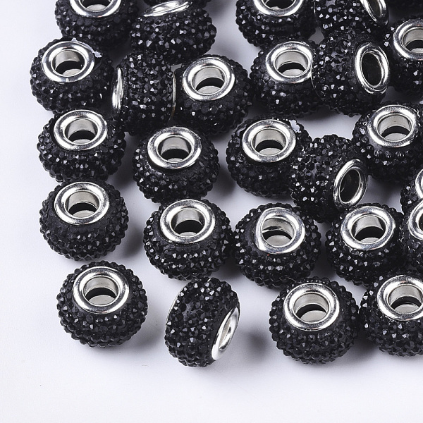 

PandaHall Opaque Resin European Beads, Large Hole Beads, Bayberry Beads, with Platinum Tone Brass Double Cores, AB Color, Rondelle, Black...