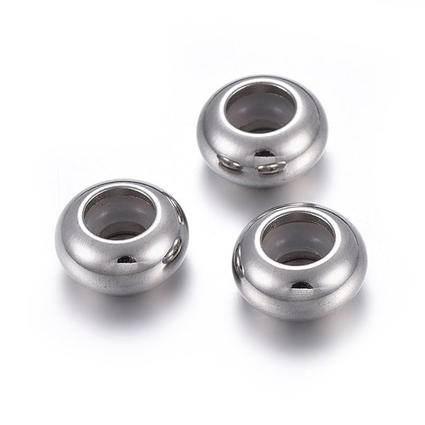 

PandaHall 201 Stainless Steel Beads, with Rubber Inside, Slider Beads, Stopper Beads, Rondelle, Stainless Steel Color, 9x4.5mm, Hole: 4.5mm...