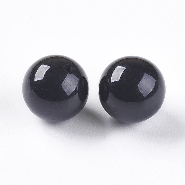 PandaHall Natural Black Onyx Beads, Half Drilled, Dyed & Heated, Round, 9mm, Hole: 1mm Black Onyx Round