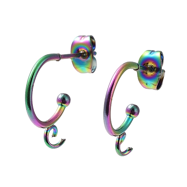 

PandaHall Ion Plating(IP) 304 Stainless Steel Half Hoop Earrings, Rainbow Color, 19x16x3mm, Pin: 0.8mm 304 Stainless Steel Ring