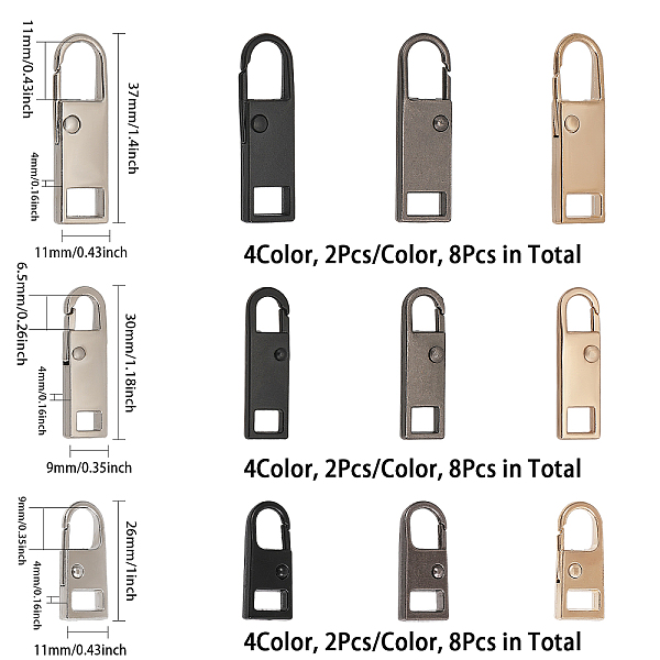 

PandaHall CHGCRAFT 24Pcs 12 Style Zinc Alloy Zipper Puller, Garment Accessories, Arch, Mixed Color, 2.6~3.7x0.9~1.15x0.4cm, Hole...