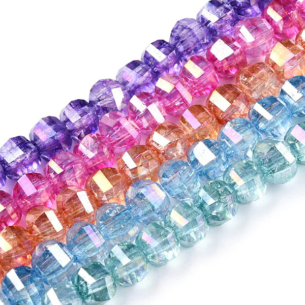 

PandaHall Transparent Electroplate Glass Beads Strands, AB Color Plated, Faceted, Round, Mixed Color, 8x6mm, Hole: 1.2mm, about 60pcs/strand..., Multicolor