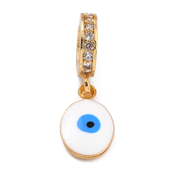

PandaHall Brass Micro Pave Clear Cubic Zirconia European Dangle Charms, with Enamel, Long-Lasting Plated, Flat Round with Evil Eye, Golden..., White